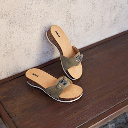 PESCURA HEEL CORK (F) Suede SP Khaki