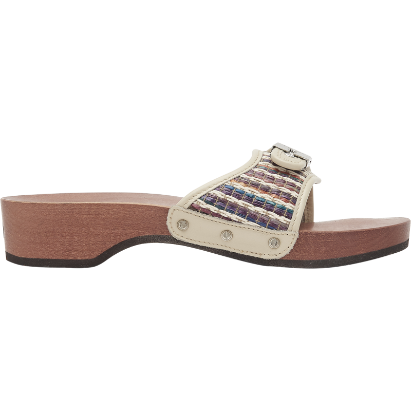 PESCURA HEEL (F) Raffia + Leather Khaki/Chocolate mix
