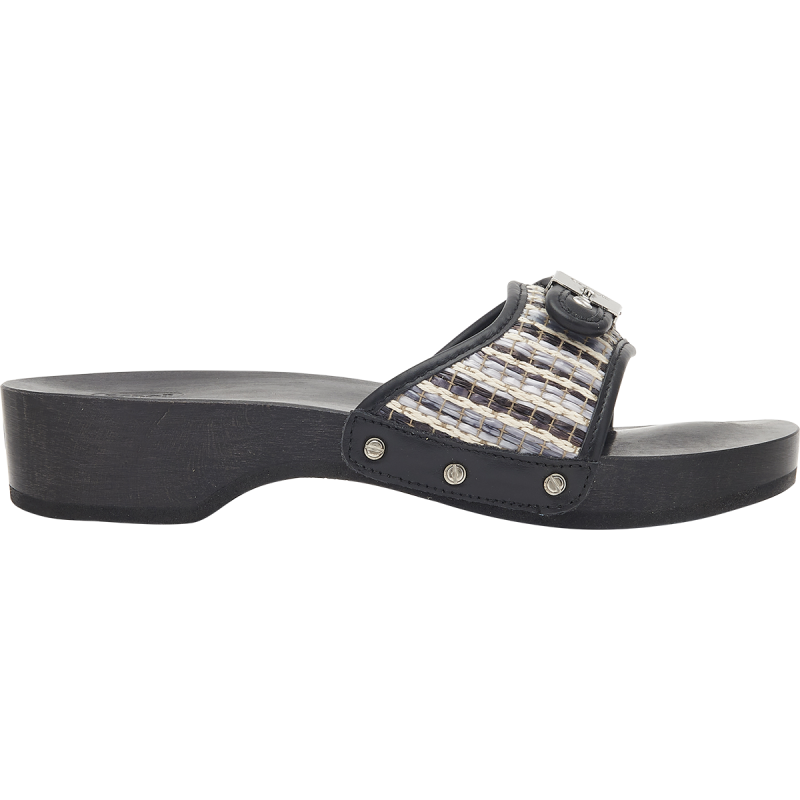 PESCURA HEEL (F) Raffia + Leather Black/White
